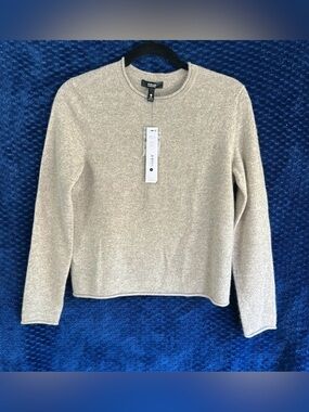 AQUA Women S Pullover Sweater 100% Cashmere Wheat Crew Neck Long Sleeve